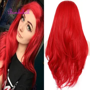 Синтетический парик с кружевом спереди Огненно-красного цвета, прямые волосы из термостойкого волокна, натуральная линия роста волос, без пробора для белых женщин, парики
