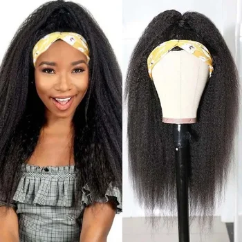Парик-повязка из человеческих волос, Кудрявый Прямой парик, перуанские парики для черных женщин, парики-повязки из натуральных волос Remy, Fuduete