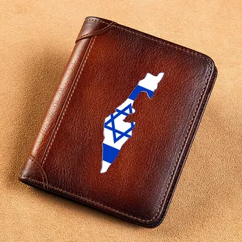 Высококачественные мужские кошельки из натуральной кожи, винтажная карта с изображением флага Израиля, короткий кошелек для карт, мужской кошелек в три складки, BK3649