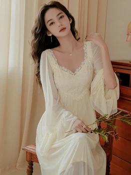 Женская летняя Французская сексуальная пижама, ночное платье, пижамы принцессы, Винтажное Милое Сетчатое платье Феи, Викторианские ночные рубашки