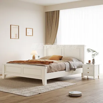 Скандинавская белая кровать из массива дерева современная простая двуспальная кровать 1,8 м, светлая роскошная кровать 1,5 м, главная спальня, кровать для хранения с высоким ящиком