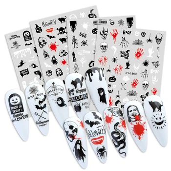 Темный череп, Паутина, Тыквенные наклейки для ногтей, Страшные захватывающие наклейки на тему Хэллоуина, 3D слайдер для украшения ногтей