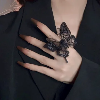 Новое кольцо с бабочкой, черное, преувеличенное, готическое, Трехмерное, Винтажное Кольцо на палец для женщин, Ювелирные аксессуары